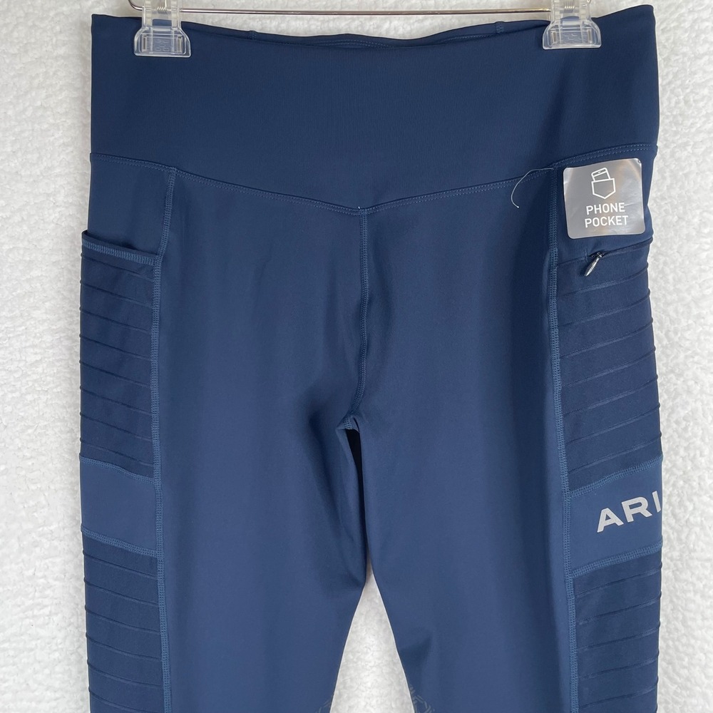 Ariat Women Eos Full Seat Riding Tights Navy Blue Phone Pocket Large High Rise